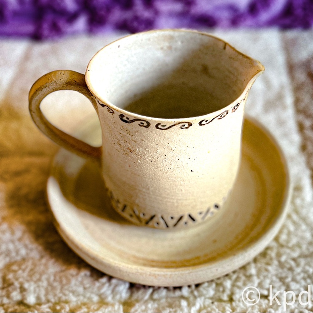 Vintage Set of Booth Pottery Signed Saucer to hold pottery pitcher